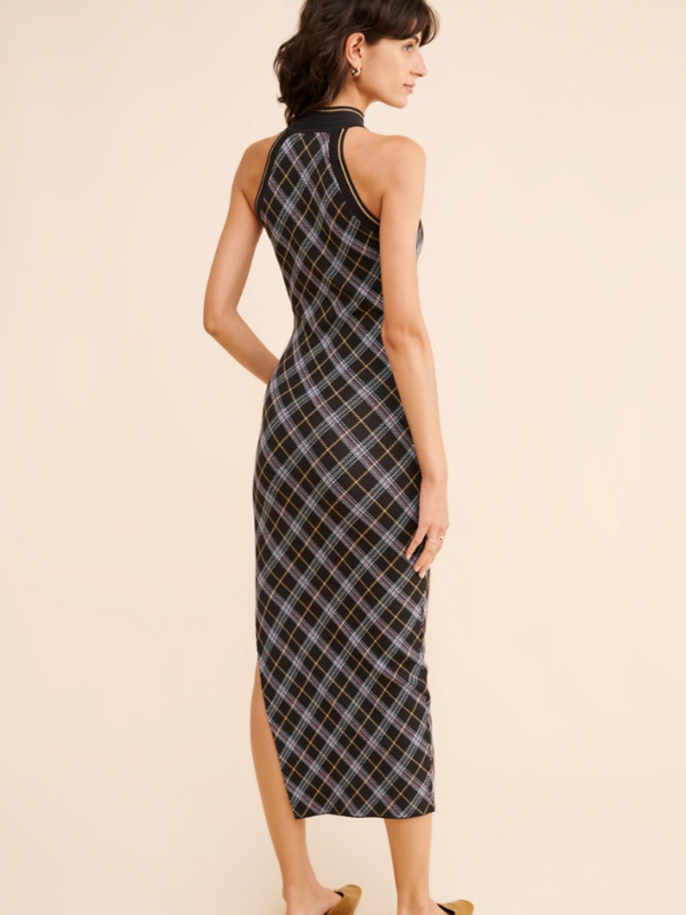 NWOT Saylor Naya Black Multicolor Plaid Knit Bodycon Midi Dress Sz S - Org $209 - Picture 2 of 3